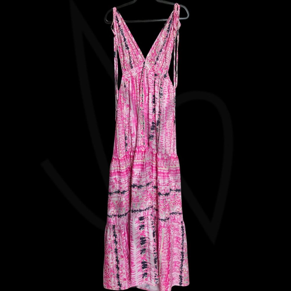 Boho Pink Tie-Dye Maxi Dress-Open Back, Adjustable Straps NWOT -L